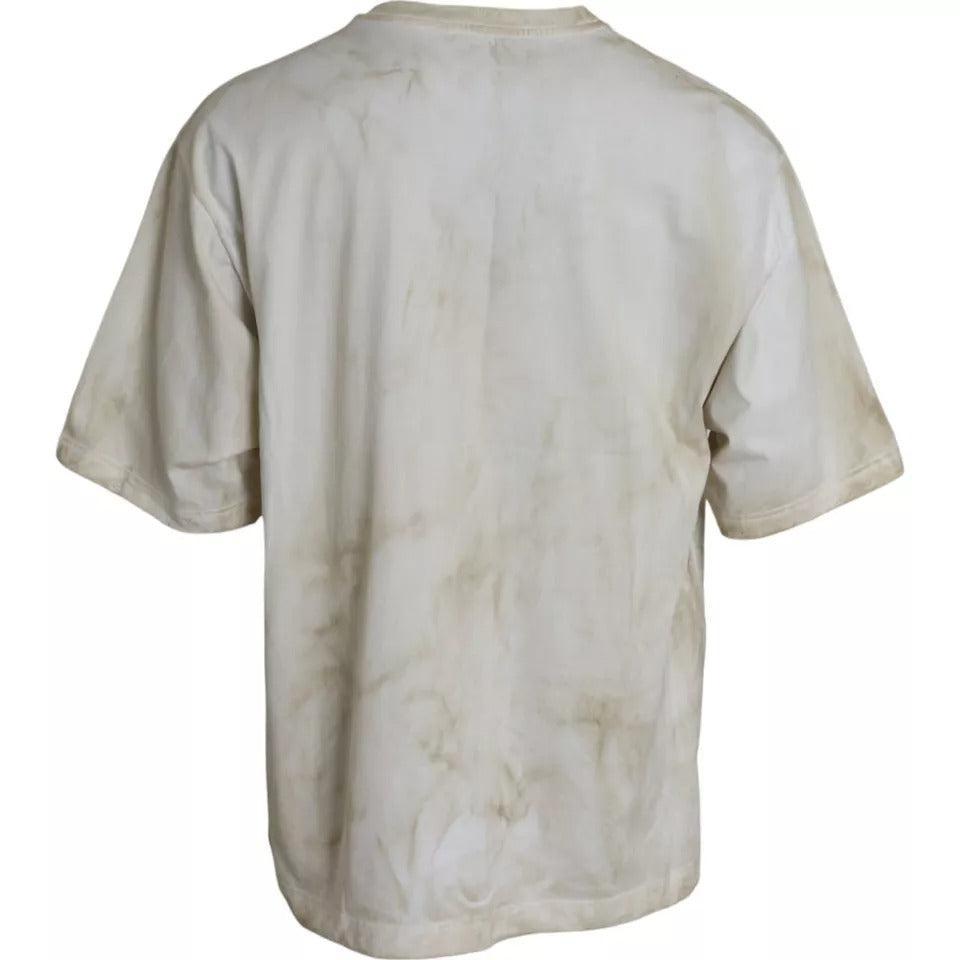 Dolce &amp; Gabbana Off White Logo Cotton Crew Neck T-shirt