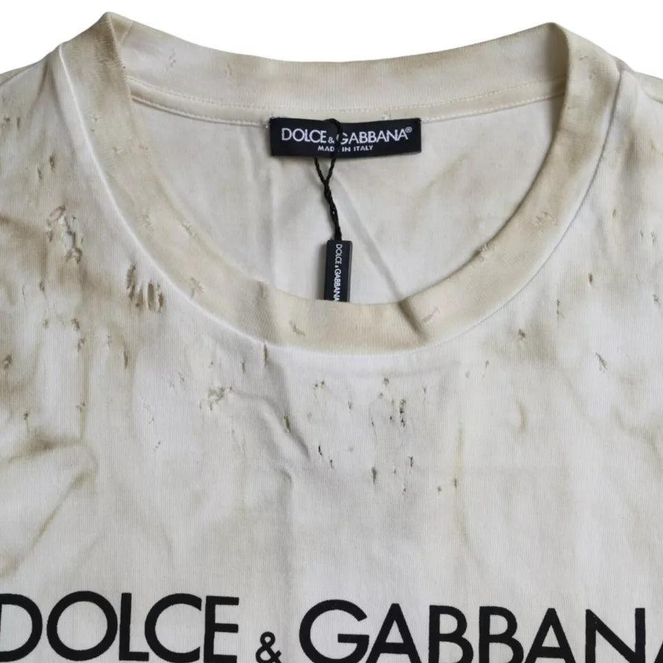 Dolce &amp; Gabbana Off White Logo Cotton Crew Neck T-shirt