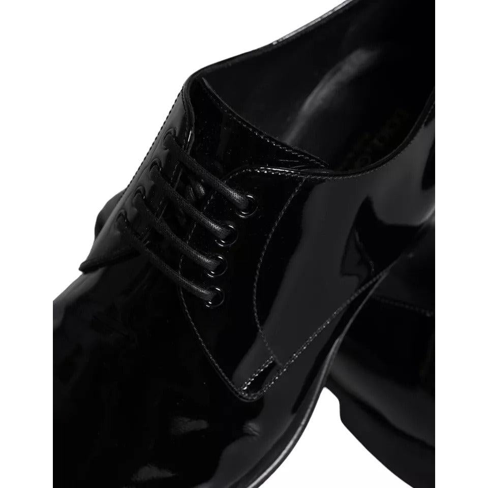 Dolce &amp; Gabbana Black Calfskin Leather Derby Men Dress Shoes
