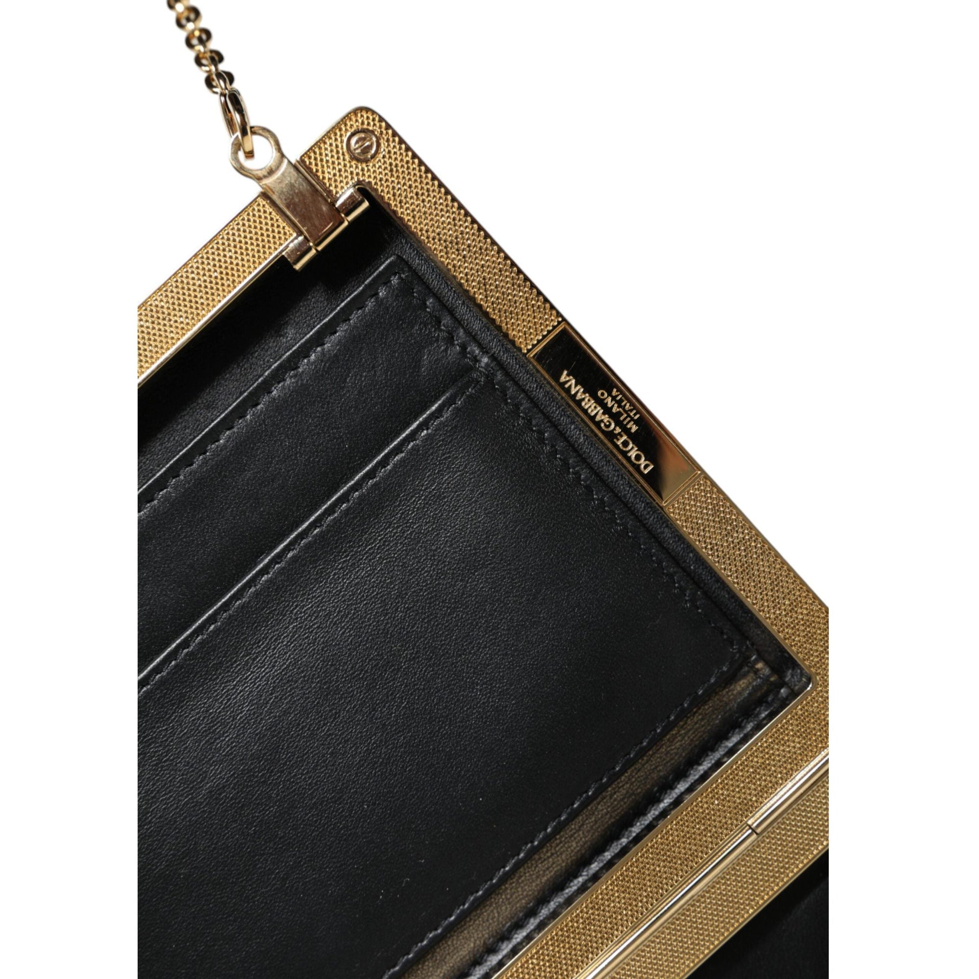 Dolce &amp; Gabbana Brown Leather Gold Frame Clutch Mini Crossbody Bag