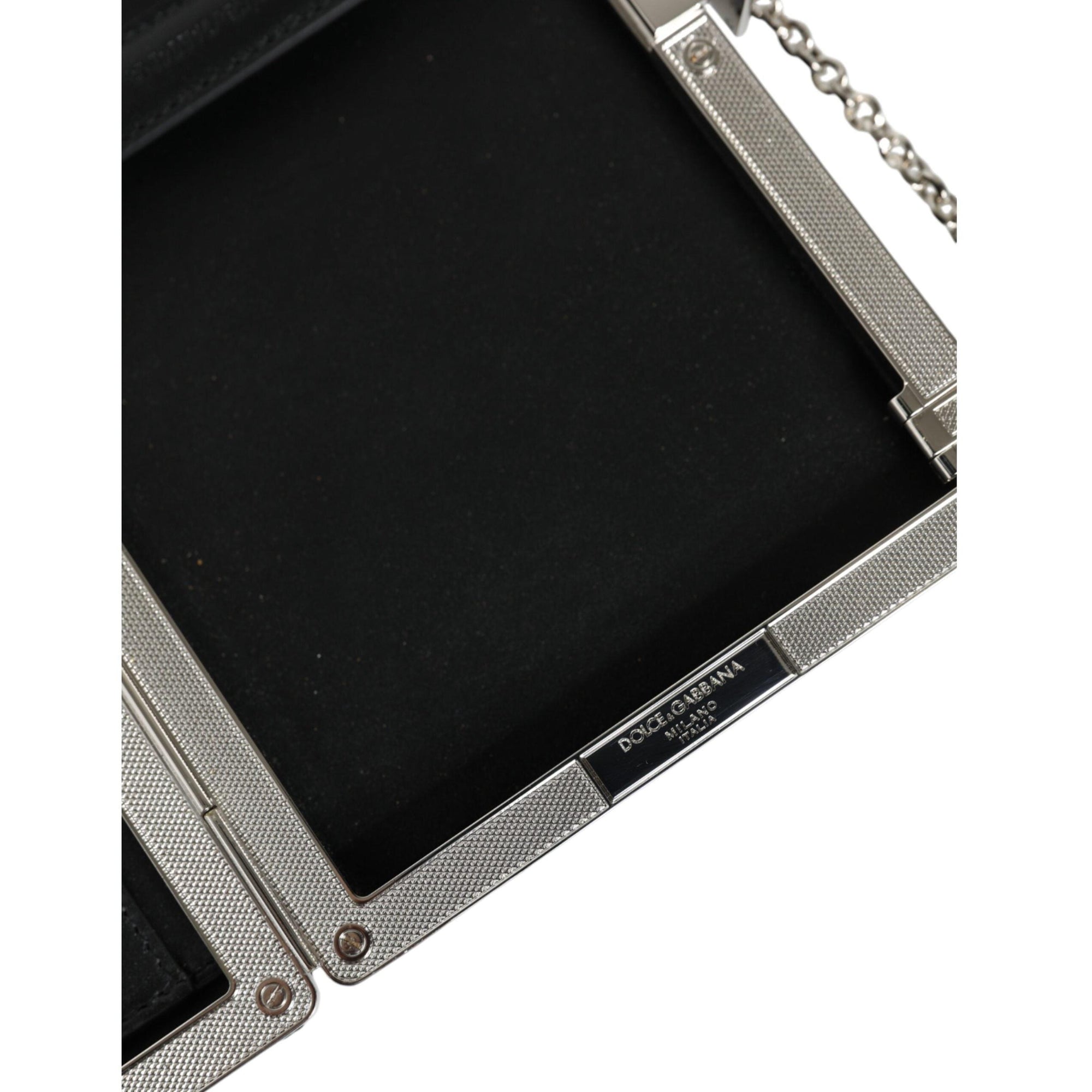 Dolce &amp; Gabbana Black Leather Silver Frame Clutch Mini Crossbody Bag
