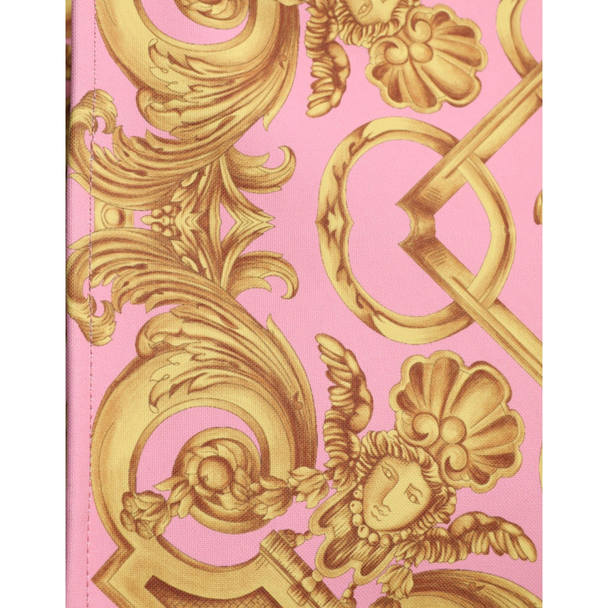 Versace Pink Printed Large Fabric Leather Shopping Tote Bag