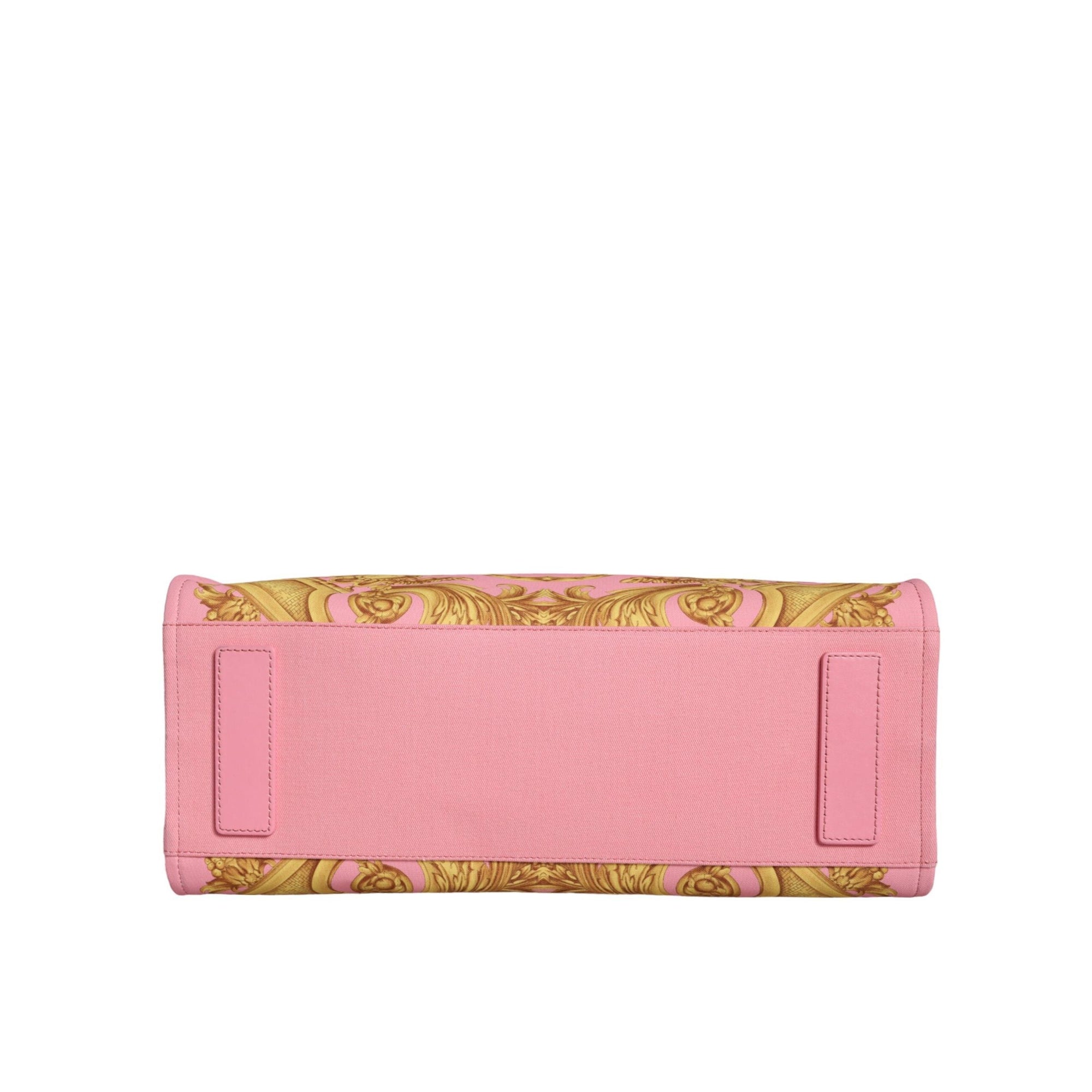 Versace Pink Printed Large Fabric Leather Shopping Tote Bag