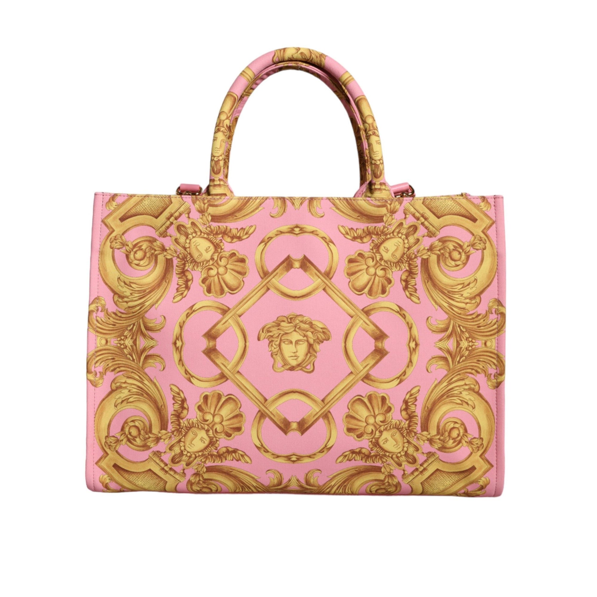 Versace Pink Printed Large Fabric Leather Shopping Tote Bag