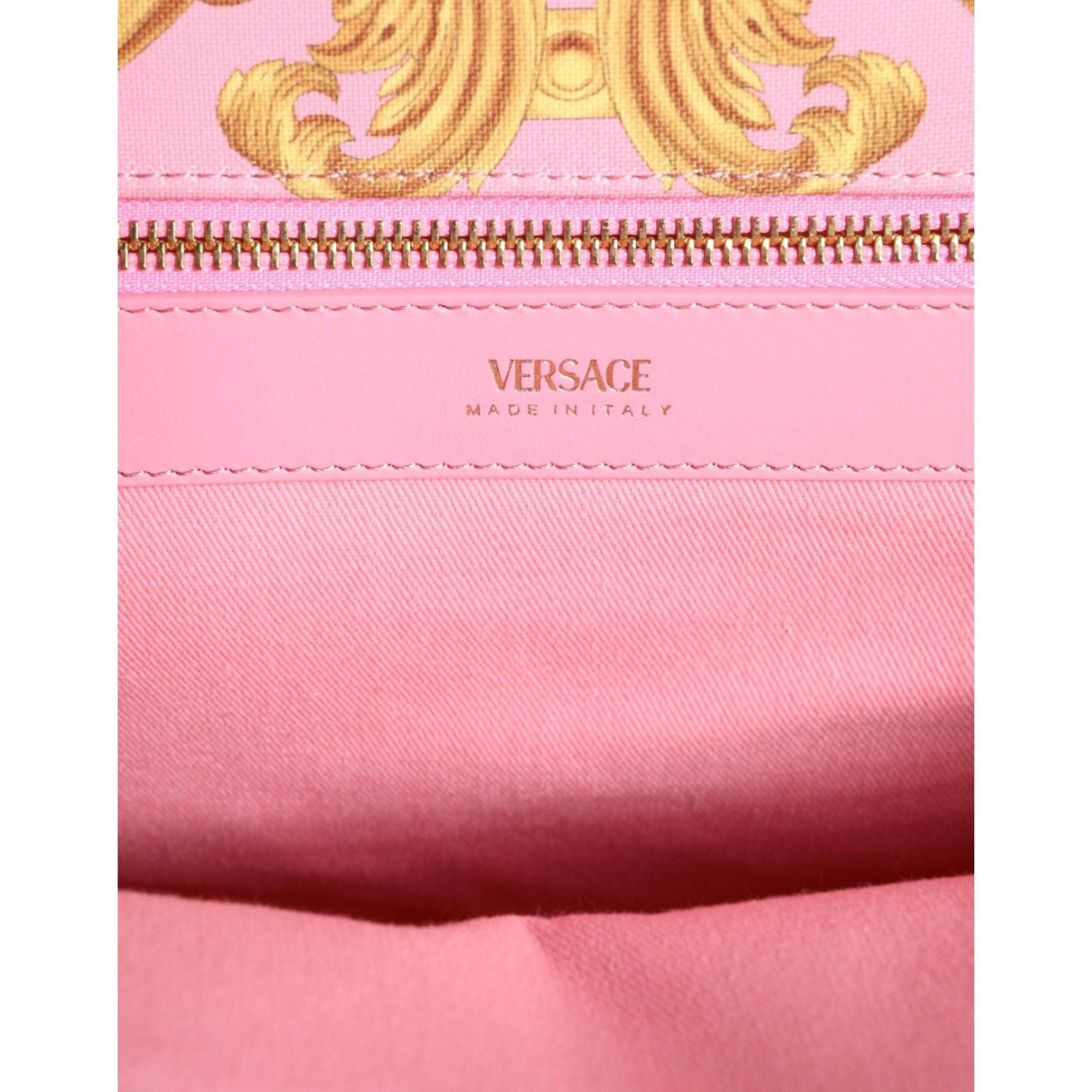 Versace Pink Printed Large Fabric Leather Shopping Tote Bag