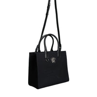 Versace Black Top Handle Canvas Leather Logo Crossbody Tote Bag