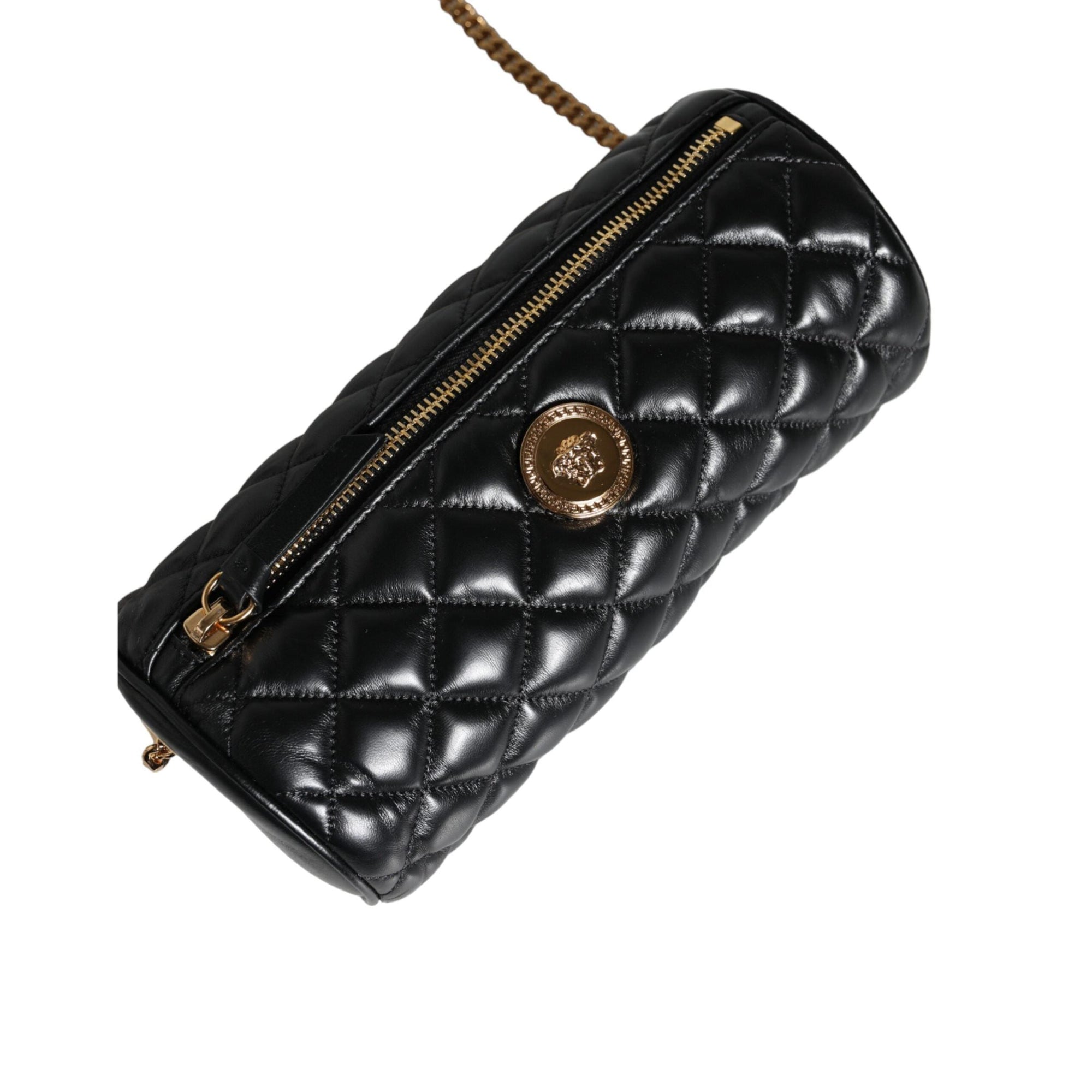 Versace Black Mini Quilted Lambskin Leather Crossbody Sling Bag