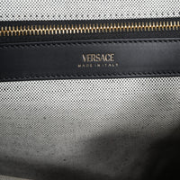 Versace White Top Handle Canvas Leather Logo Crossbody Tote Bag