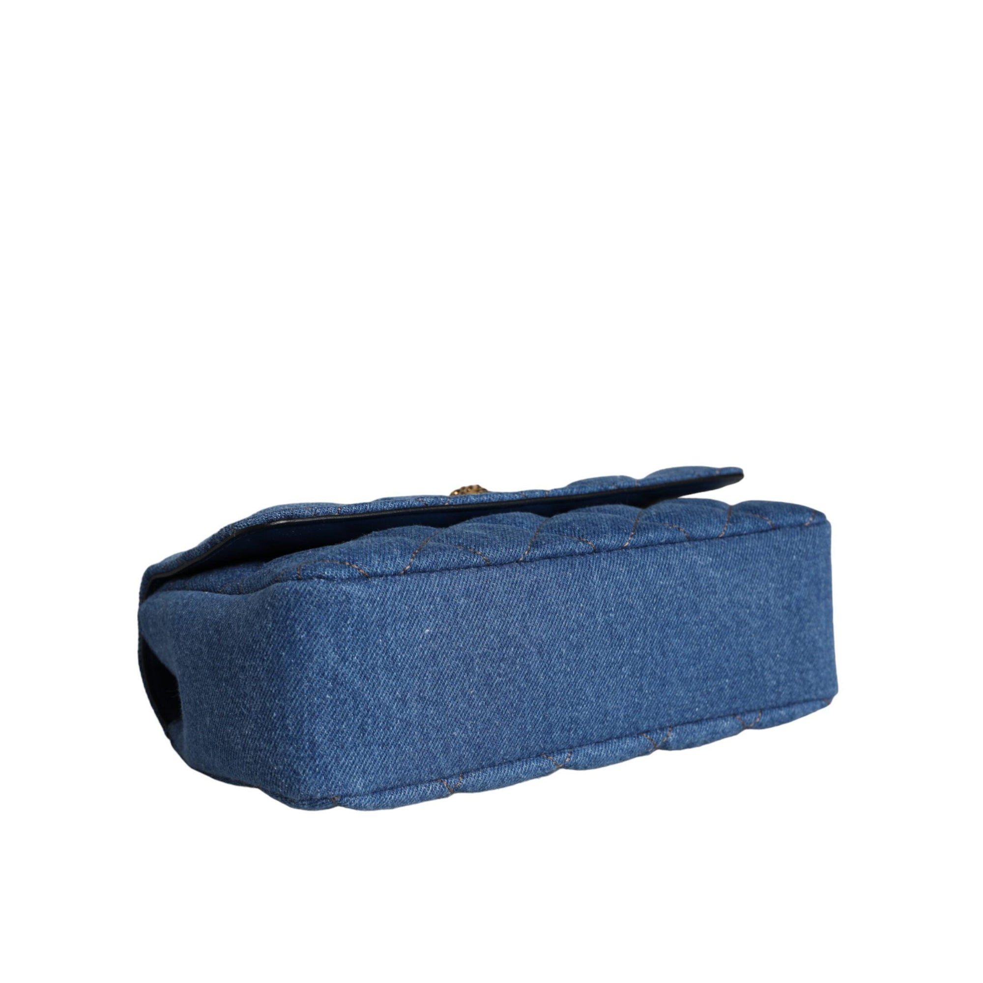 Versace Blue Quilted Denim Leather Crossbody Shoulder Bag