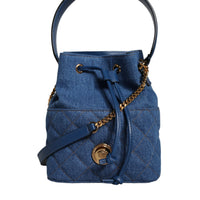 Versace Blue Quilted Denim Leather Crossbody Shoulder Bag