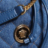 Versace Blue Quilted Denim Leather Crossbody Shoulder Bag