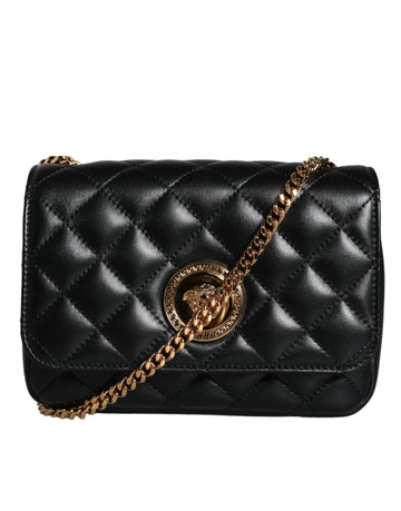 Versace Black Quilted Lambskin Leather Crossbody Shoulder Bag