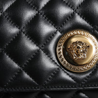 Versace Black Quilted Lambskin Leather Crossbody Shoulder Bag