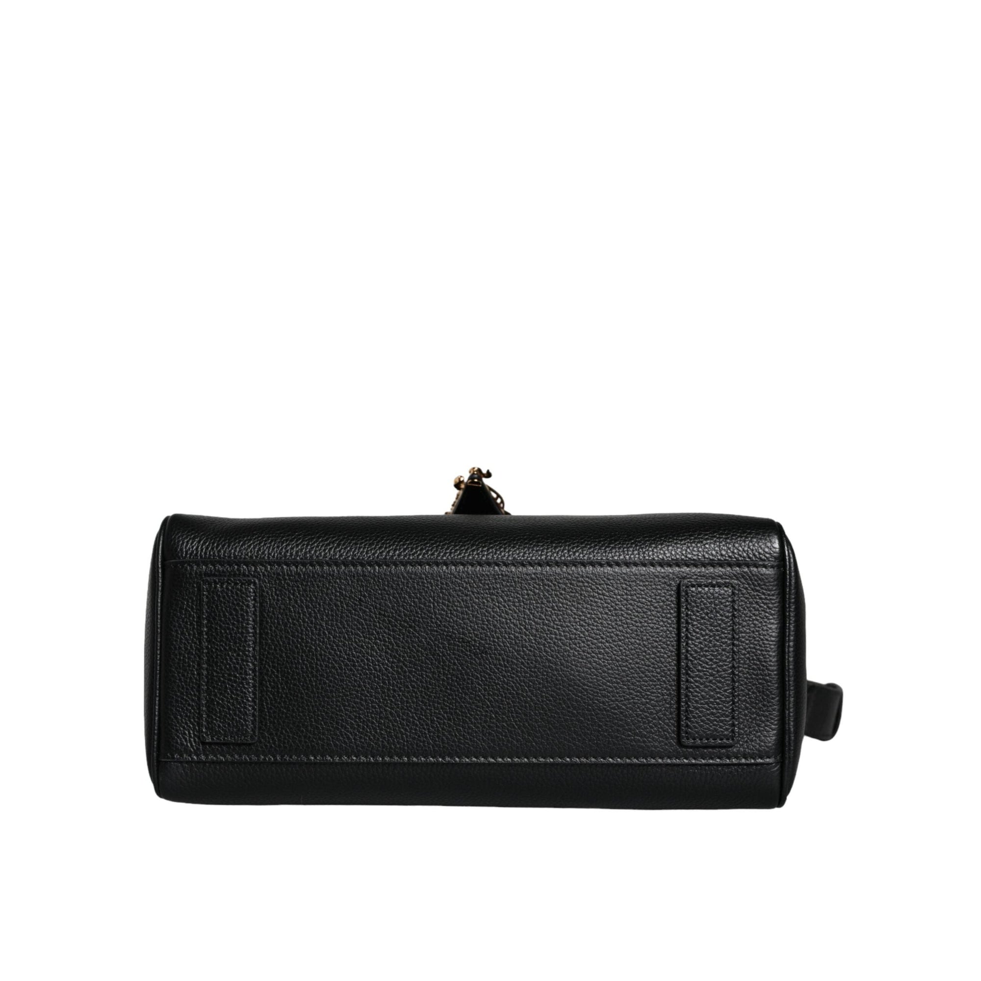 Versace Black Top Handle Grainy Calfskin Leather Crossbody Bag