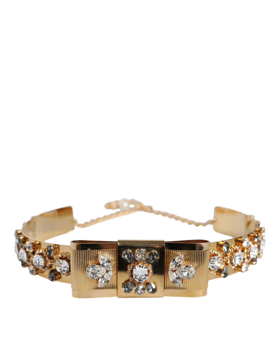 Dolce & Gabbana Gold Tone Crystal Embellished Women Waist Chain Belt