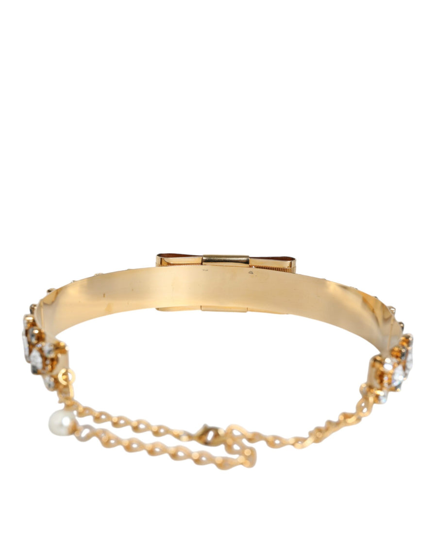 Dolce & Gabbana Gold Tone Crystal Embellished Women Waist Chain Belt