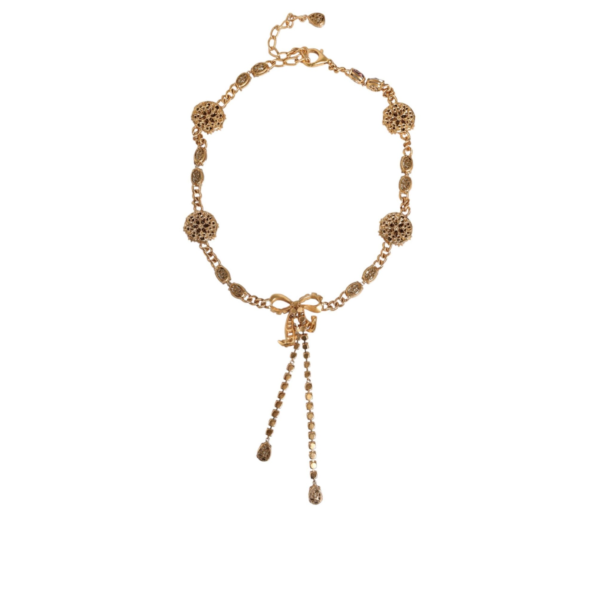 Dolce &amp; Gabbana Gold Tone Brass Crystal Embellished Waist Chain Belt