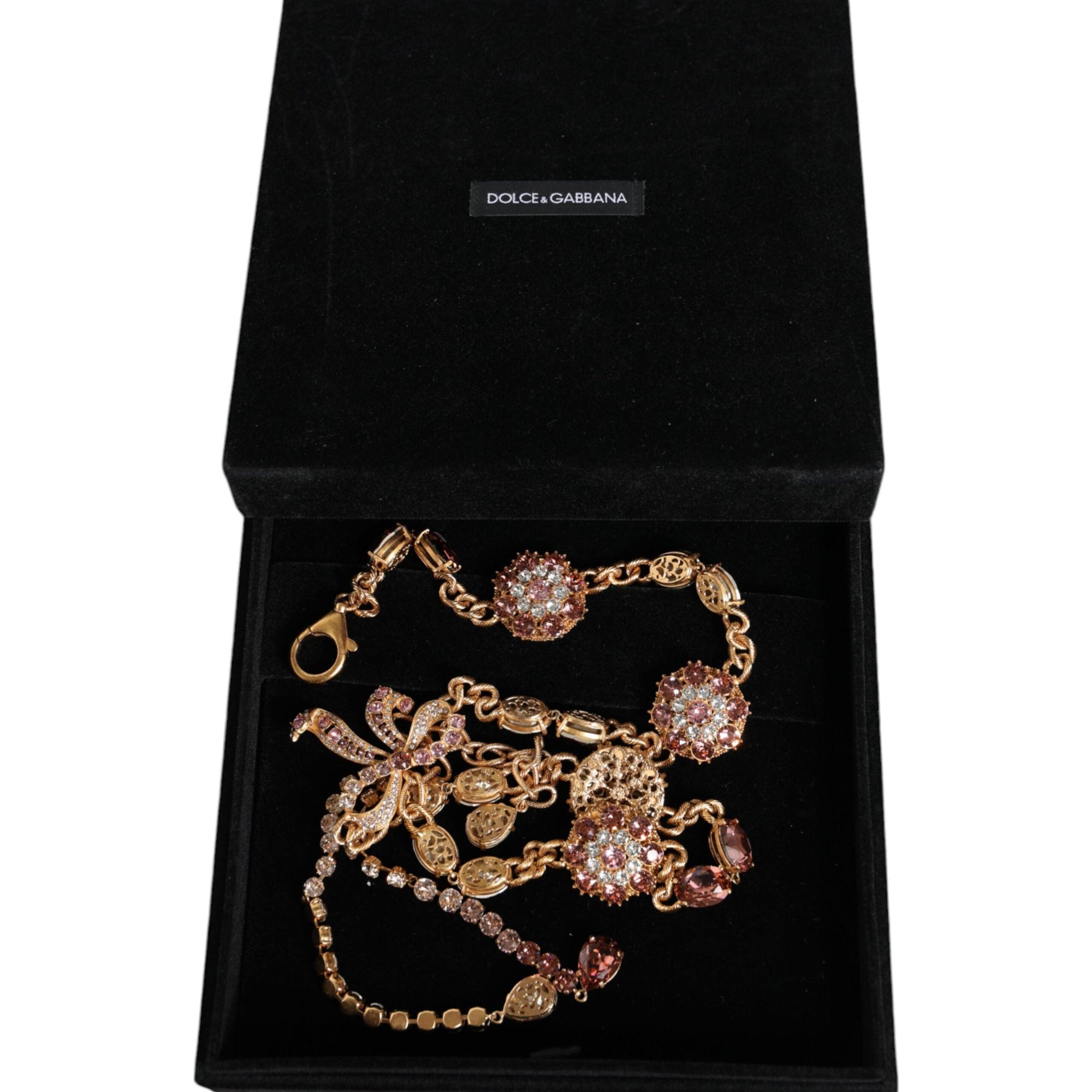 Dolce &amp; Gabbana Gold Tone Brass Crystal Embellished Waist Chain Belt