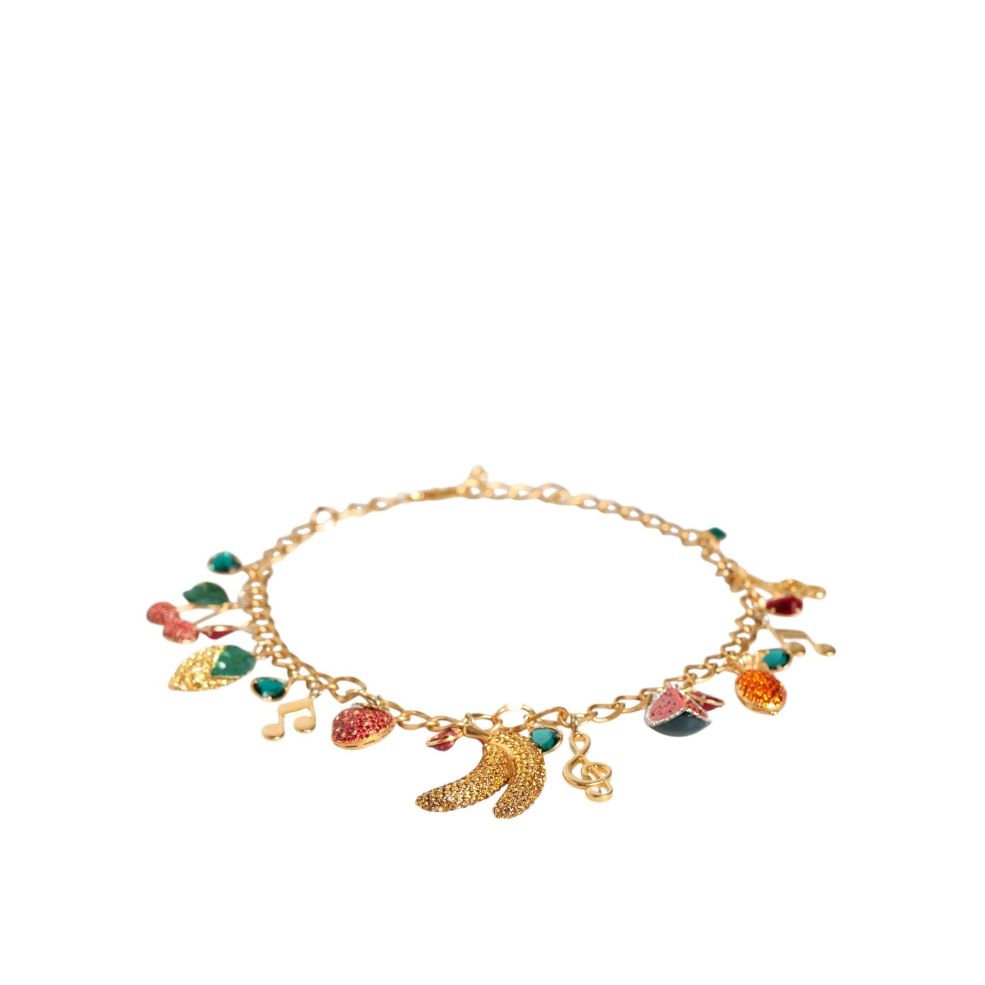 Dolce &amp; Gabbana Gold Tone Brass Fruity Crystal Embellished Waist Chain Belt