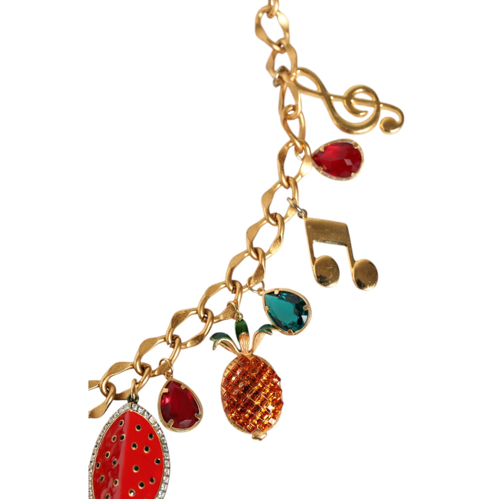Dolce &amp; Gabbana Gold Tone Brass Fruity Crystal Embellished Waist Chain Belt