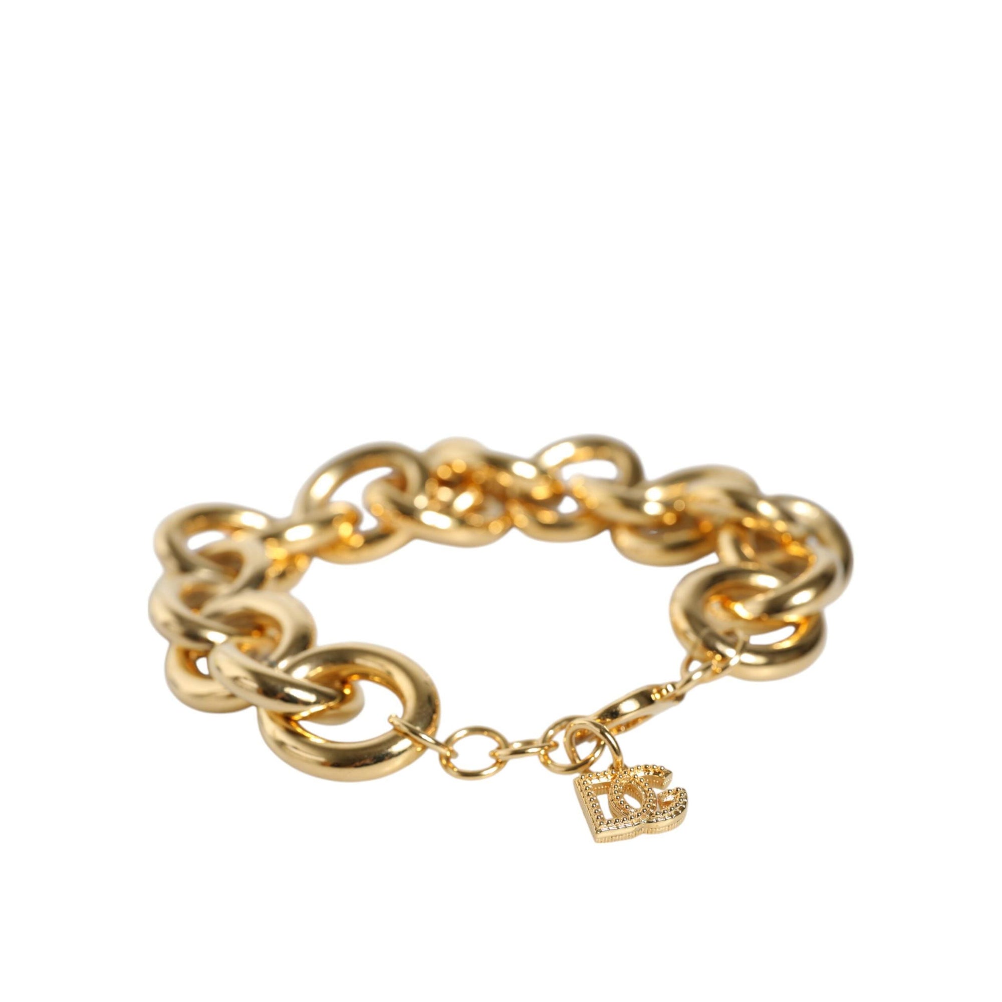 Dolce &amp; Gabbana Gold Tone Brass Maxi Chain Lobster Clasp Logo Bracelet