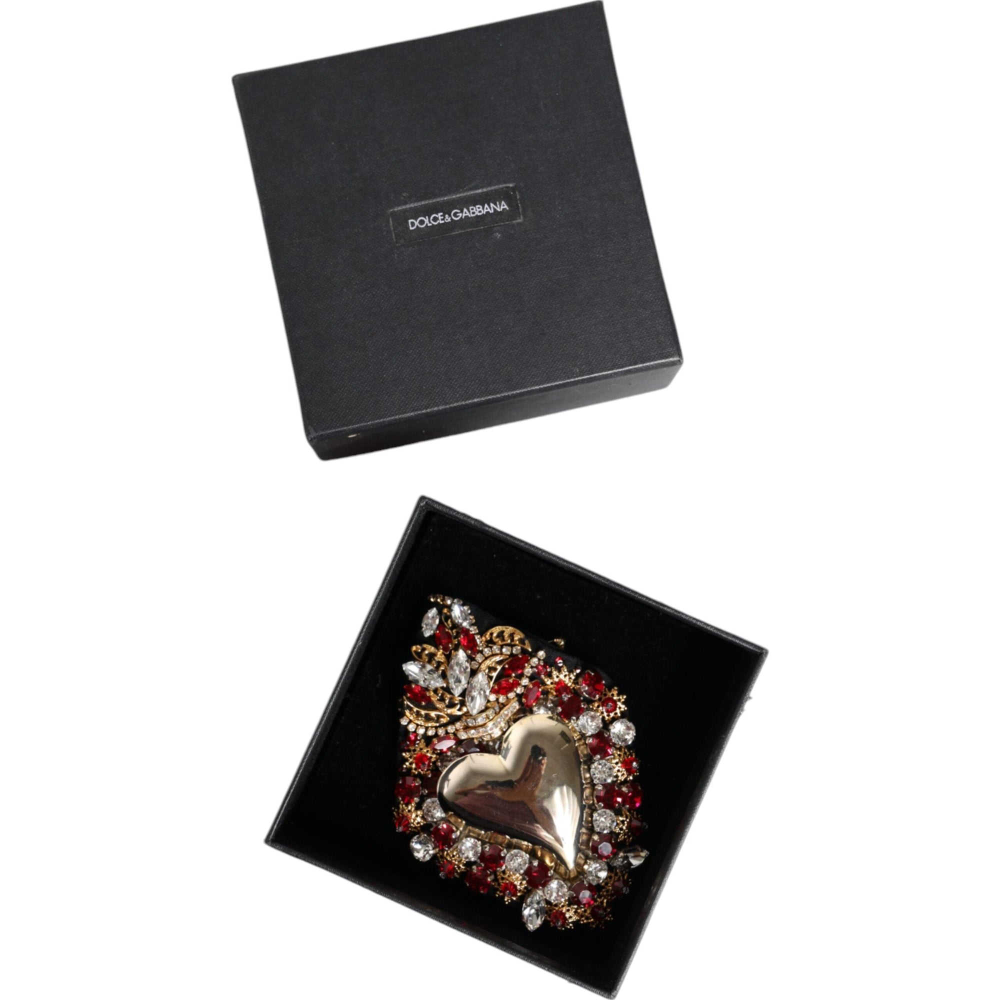 Dolce &amp; Gabbana Gold Tone Brass Sacred Heart Crystal Embellished Brooch