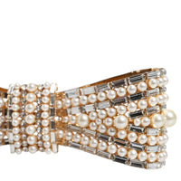 Dolce & Gabbana Gold Tone Brass Bow Crystal FauxPearl Embellished Brooch