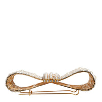 Dolce & Gabbana Gold Tone Brass Bow Crystal FauxPearl Embellished Brooch