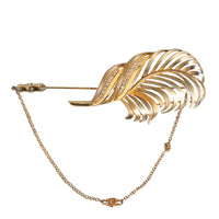 Dolce & Gabbana Gold Tone 925 Sterling Silver Leaf Crystal Chain Brooch