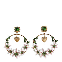 Dolce & Gabbana Gold Tone Brass Crystals Lily Resin Devotion Earrings