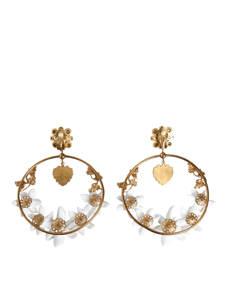 Dolce & Gabbana Gold Tone Brass Crystals Lily Resin Devotion Earrings