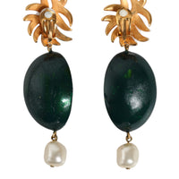 Dolce & Gabbana Red Watermelon Gold Brass Crystal Clip Dangling Earrings