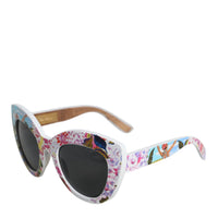 Dolce & Gabbana Multicolor Wood Crystal Brass Frame Floral Hand Paint Sunglasses