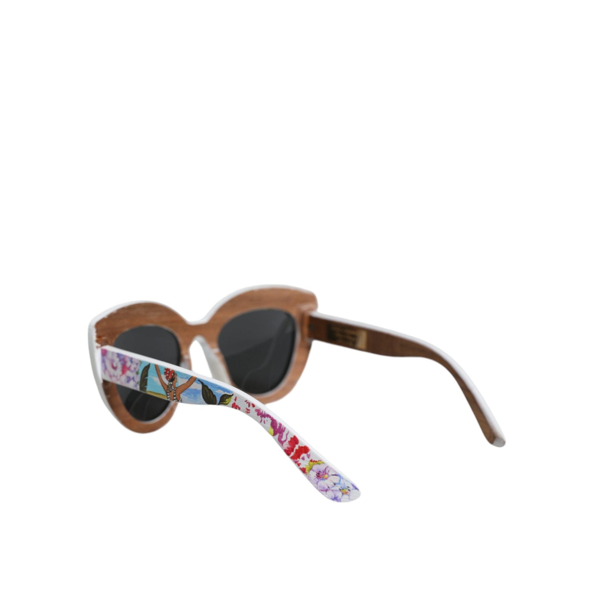 Dolce &amp; Gabbana Multicolor Wood Crystal Brass Frame Floral Hand Paint Sunglasses