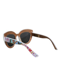 Dolce & Gabbana Multicolor Wood Crystal Brass Frame Floral Hand Paint Sunglasses