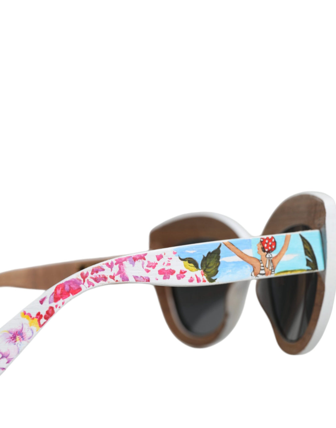 Dolce & Gabbana Multicolor Wood Crystal Brass Frame Floral Hand Paint Sunglasses