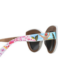 Dolce & Gabbana Multicolor Wood Crystal Brass Frame Floral Hand Paint Sunglasses