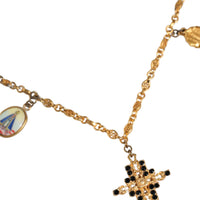 Dolce & Gabbana Gold Tone Brass Chain Religious Cross Pendant Necklace