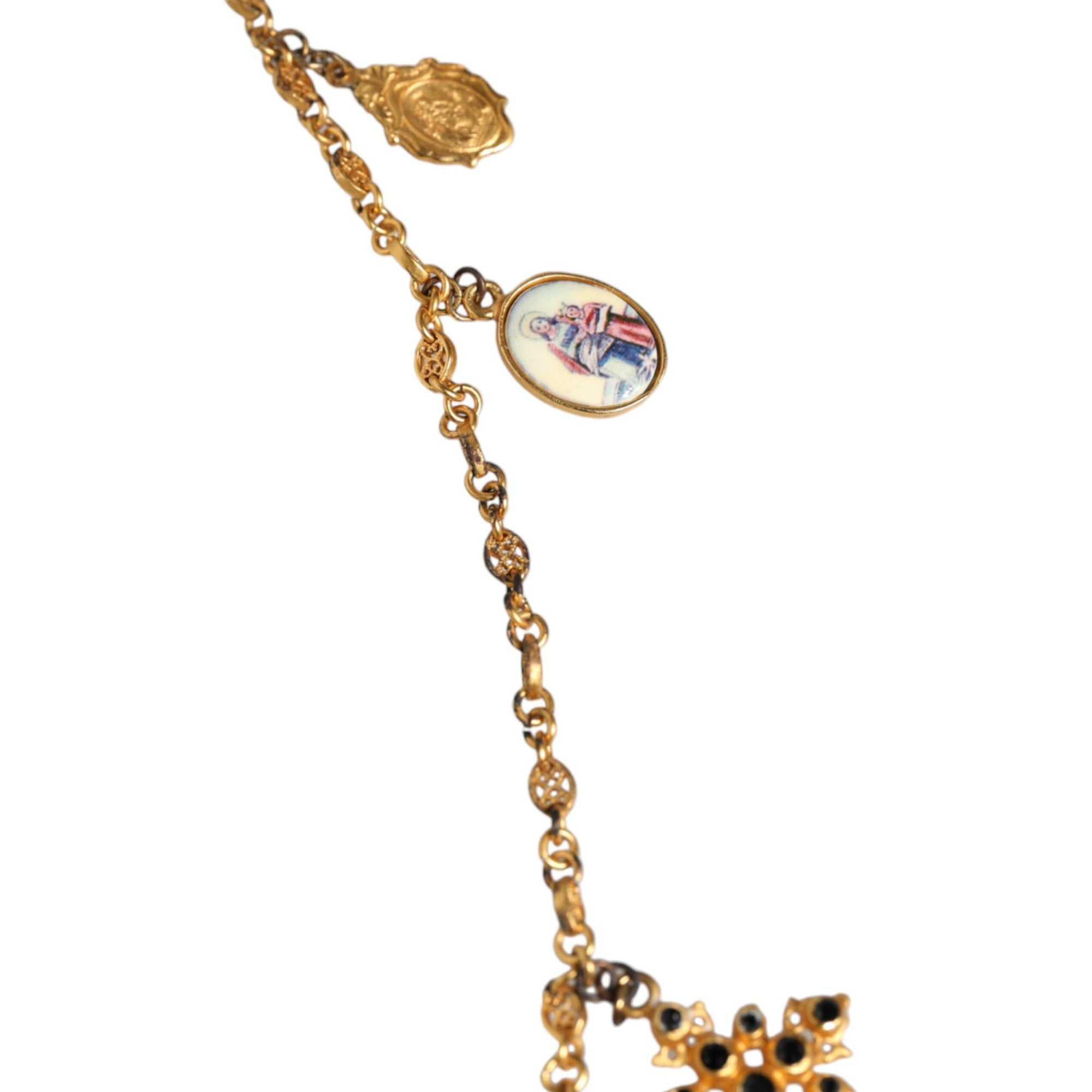 Dolce &amp; Gabbana Gold Tone Brass Chain Religious Cross Pendant Necklace