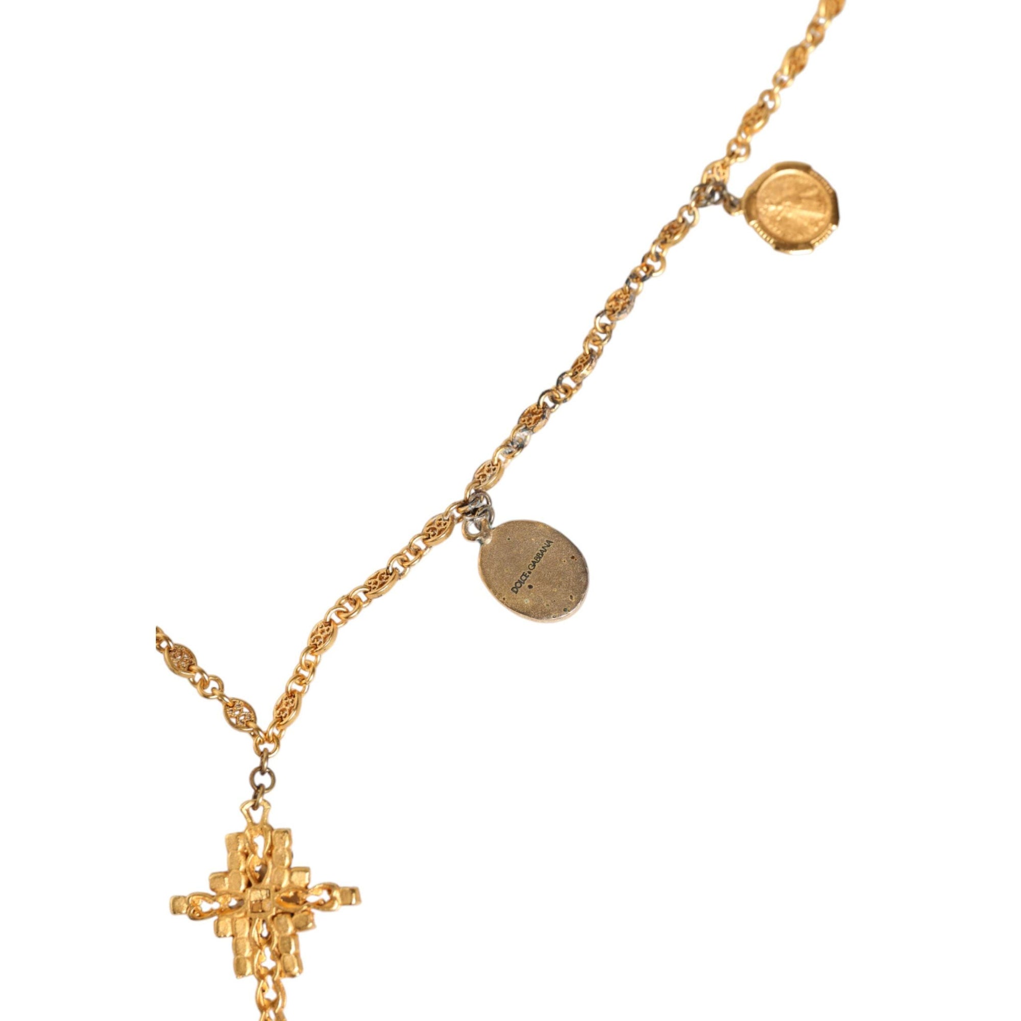 Dolce &amp; Gabbana Gold Tone Brass Chain Religious Cross Pendant Necklace