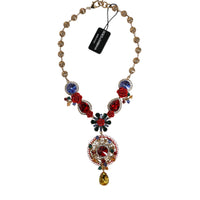 Dolce & Gabbana Gold Tone Brass Embellished Ball Chain Statement Necklace