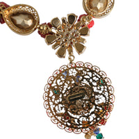 Dolce & Gabbana Gold Tone Brass Embellished Ball Chain Statement Necklace