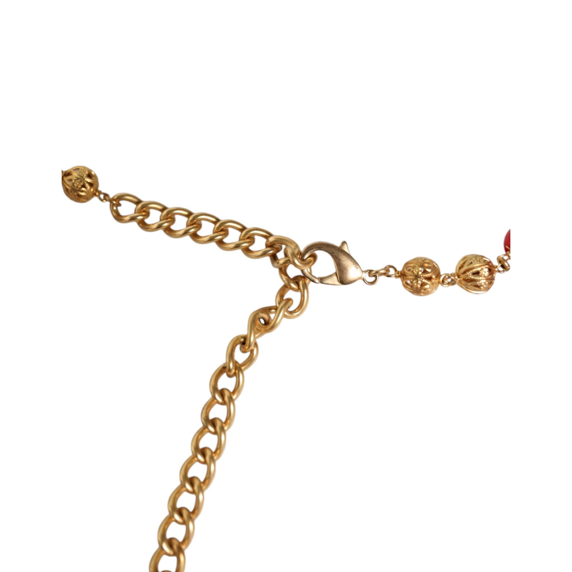 Dolce &amp; Gabbana Gold Brass Red Fur Crystal Waist Torero Belt