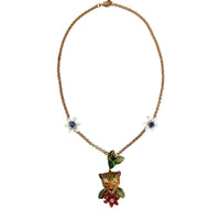 Dolce & Gabbana Gold Brass Leopard Flower Embellished Statement Necklace