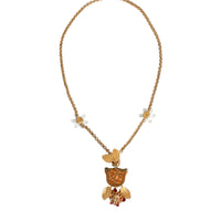 Dolce & Gabbana Gold Brass Leopard Flower Embellished Statement Necklace