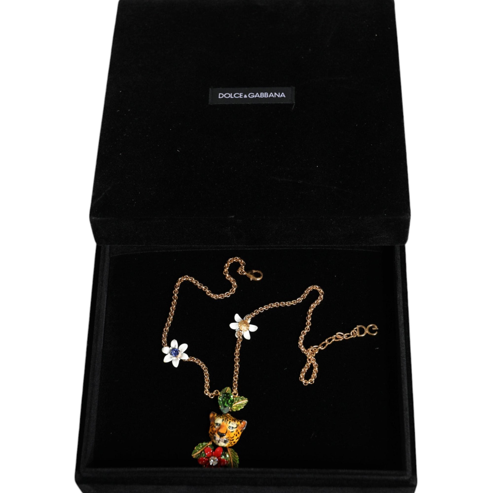 Dolce &amp; Gabbana Gold Brass Leopard Flower Embellished Statement Necklace