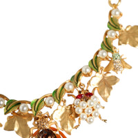 Dolce & Gabbana Gold Brass Crystal Bug Charm Pendant Statement Necklace