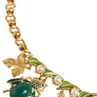 Dolce & Gabbana Gold Brass Crystal Bug Charm Pendant Statement Necklace