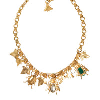 Dolce & Gabbana Gold Brass Crystal Bug Charm Pendant Statement Necklace