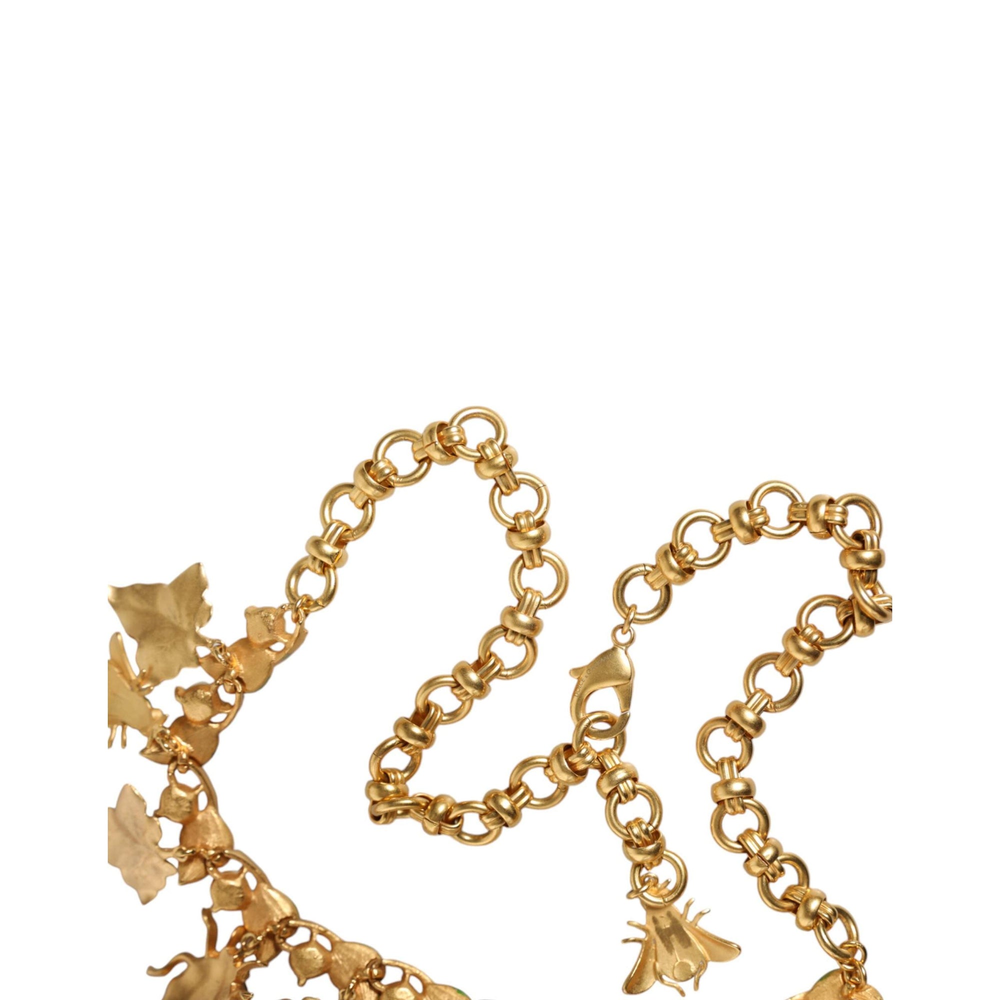 Dolce &amp; Gabbana Gold Brass Crystal Bug Charm Pendant Statement Necklace